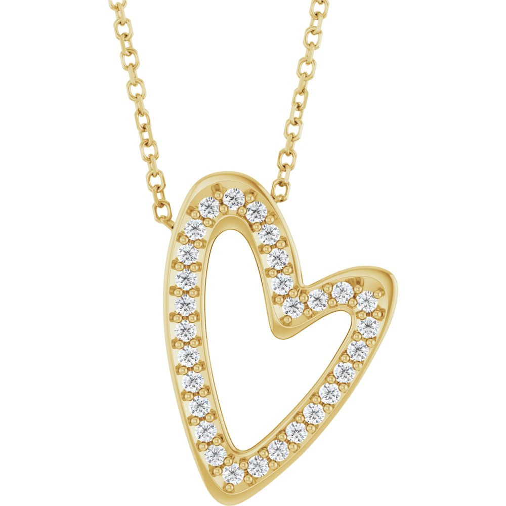 1/5 Ct Natural Diamond Dangling Heart Slide Necklace | Pendant In Solid 14K Yellow Gold
