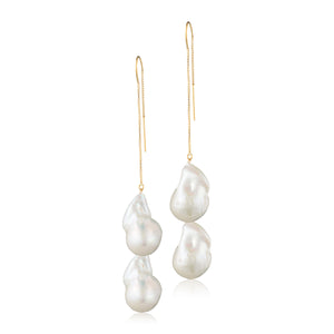 14 Karat Gold Filled Double White Baroque Freshwater Pearl Threader Earrings