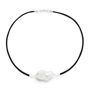 Baroque Freshwater Pearl & Satin Choker Necklace - Silver