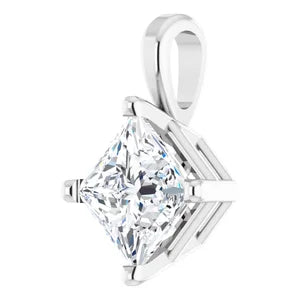 1 And 1/4 Carat Square Diamond Solitaire Charm Pendant In 14K White Gold