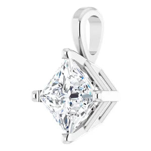 1 And 1/4 Carat Square Diamond Solitaire Charm Pendant In Sterling Silver