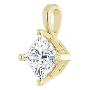 1 And 1/4 Carat Square Diamond Solitaire Charm Pendant In 14K Yellow Gold