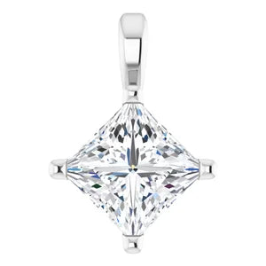 1 And 1/4 Carat Square Diamond Solitaire Charm Pendant In Sterling Silver