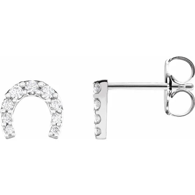 1/6 Carat Diamond Horseshoe Earrings In Sterling Silver