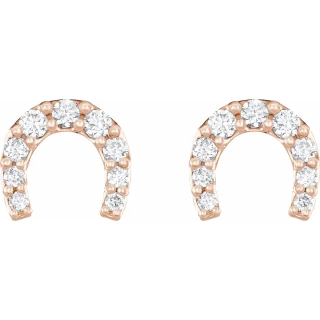 1/6 Carat Diamond Horseshoe Earrings In 14K Rose Gold