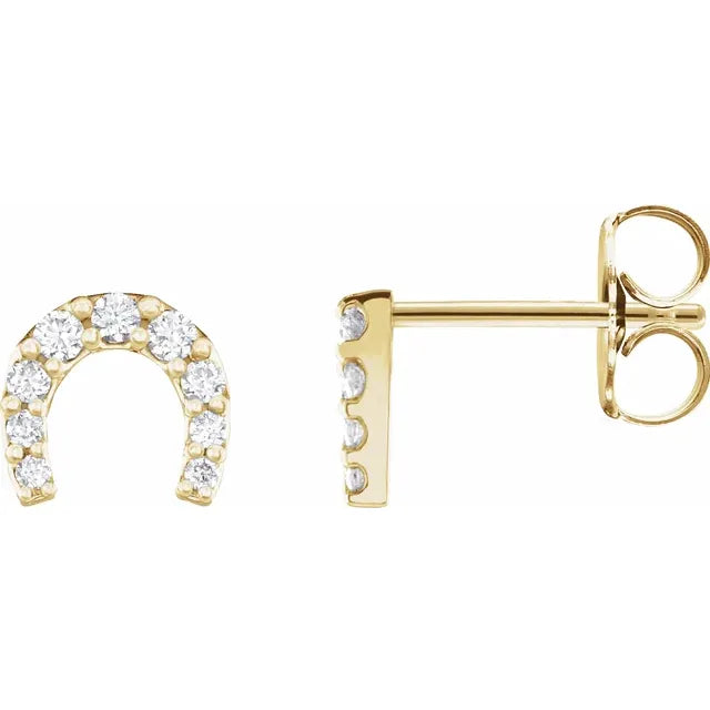 1/6 Carat Diamond Horseshoe Earrings In 14K Yellow Gold