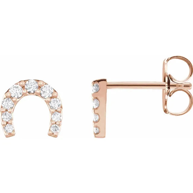 1/6 Carat Diamond Horseshoe Earrings In 14K Rose Gold