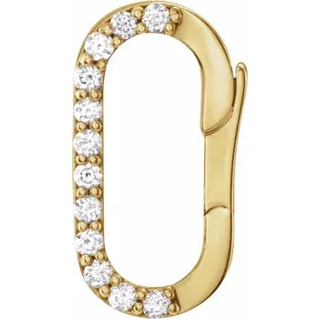 Natural Diamond Oval Charm Bail In Solid 14K Yellow Gold