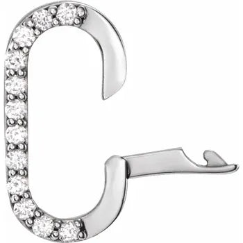 Natural Diamond Oval Charm Bail In Solid 14K White Gold