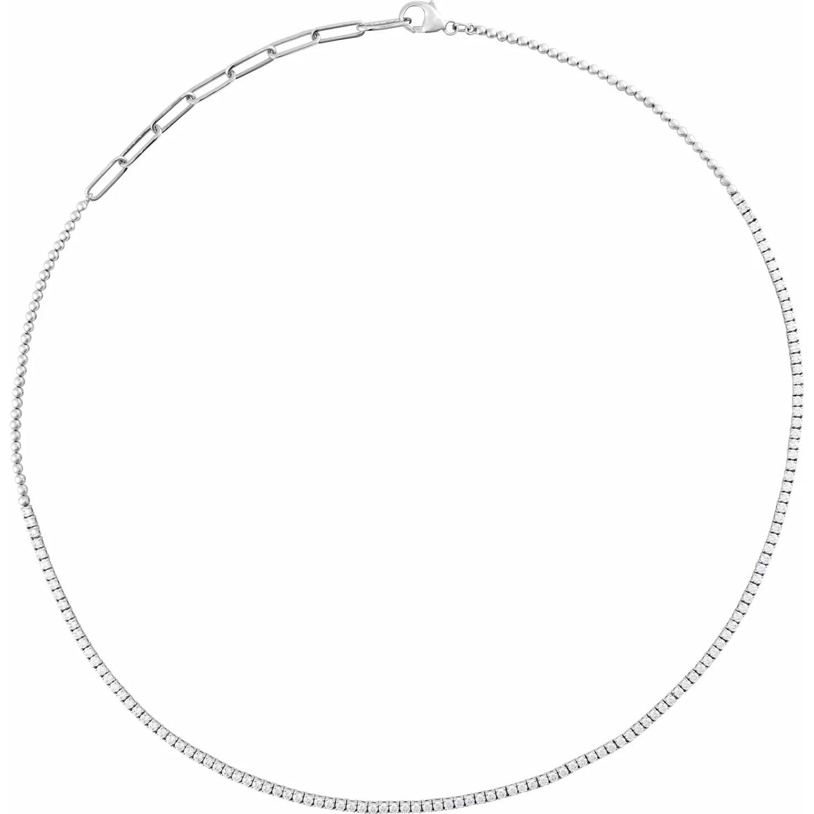 Adjustable 3 And 1/5 Carat Natural Diamond Tennis Necklace In 14K White Gold
