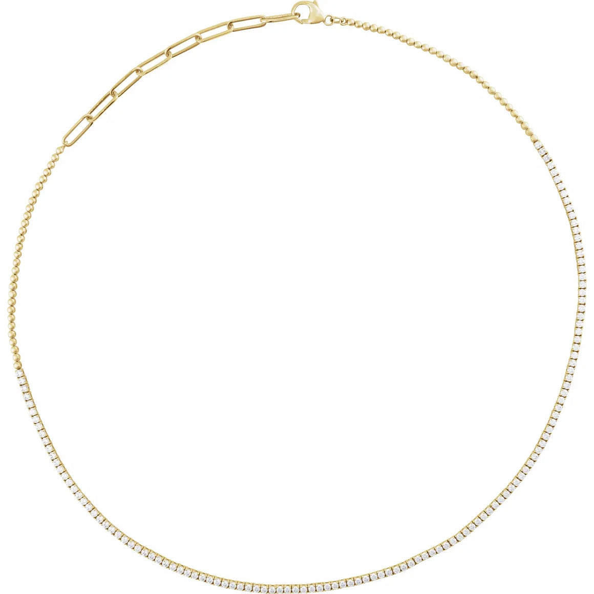 Adjustable 3 And 1/5 Carat Natural Diamond Tennis Necklace In 14K Yellow Gold