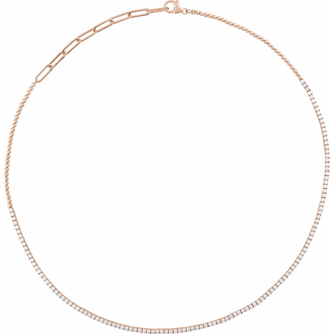 Adjustable 3 And 1/5 Carat Natural Diamond Tennis Necklace In 14K Rose Gold