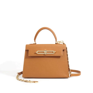 The Via Spiga 8.6 Inch Top Handle Leather Bag In Caramel