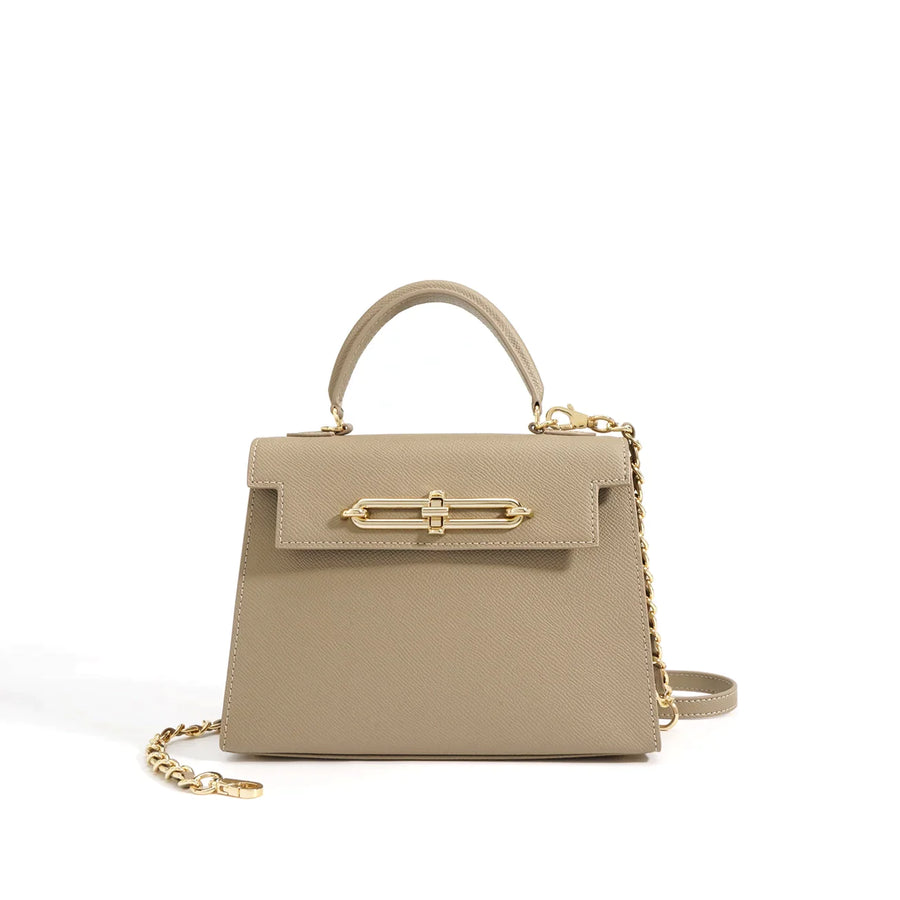 The Via Spiga 8.6 Inch Top Handle Leather Bag In Cream