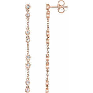 1/3 Ct Natural Bezel Set Diamond Chain Earrings In Solid 14K Yellow Gold