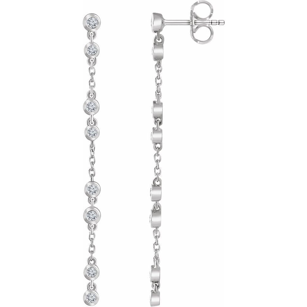 1/3 Ct Natural Bezel Set Diamond Chain Earrings In Solid 14K White Gold