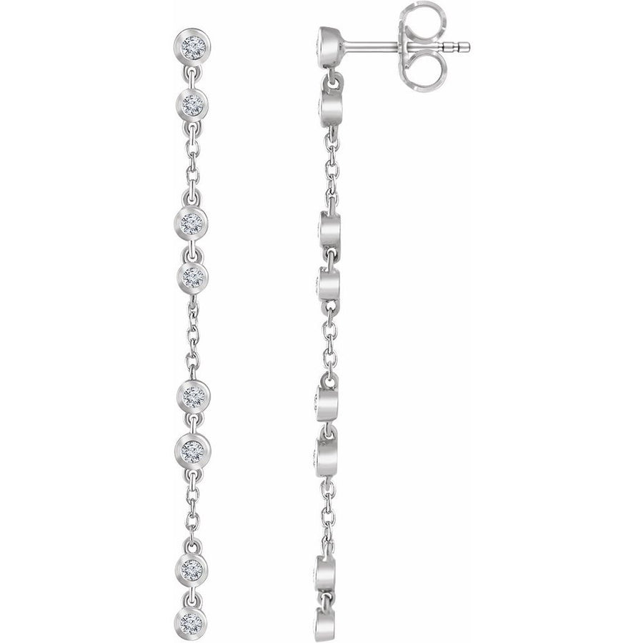 1/3 Ct Natural Bezel Set Diamond Chain Earrings In Solid 14K Yellow Gold