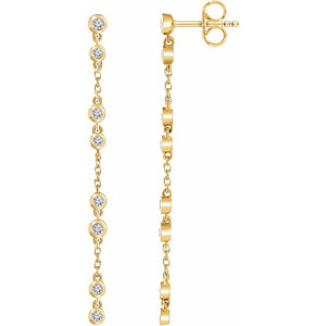 1/3 Ct Natural Bezel Set Diamond Chain Earrings In Solid 14K Yellow Gold