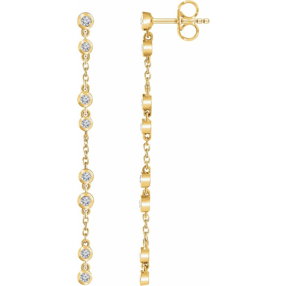 1/3 Ct Natural Bezel Set Diamond Chain Earrings In Solid 14K Yellow Gold