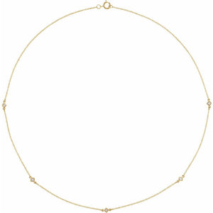 1/4 Ct Natural  Diamond 5 Station Necklace In Solid 14K Yellow Gold
