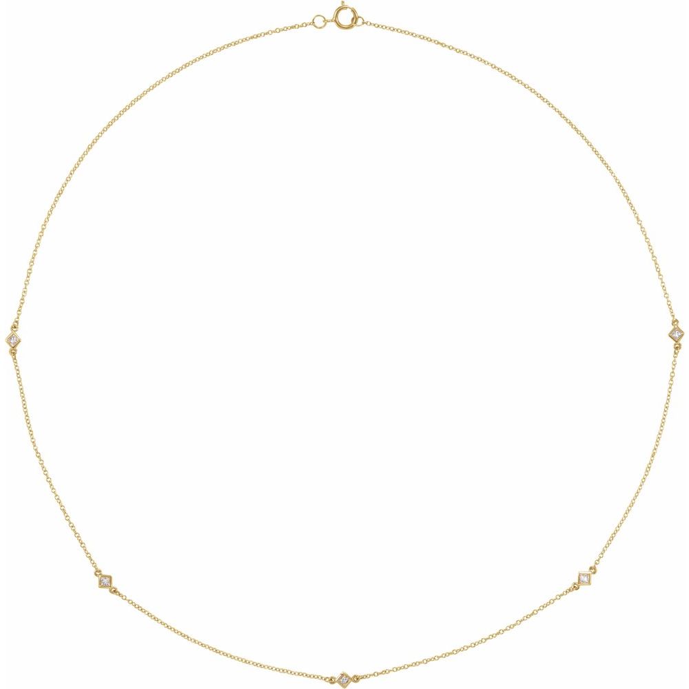 1/4 Ct Natural  Diamond 5 Station Necklace In Solid 14K Yellow Gold