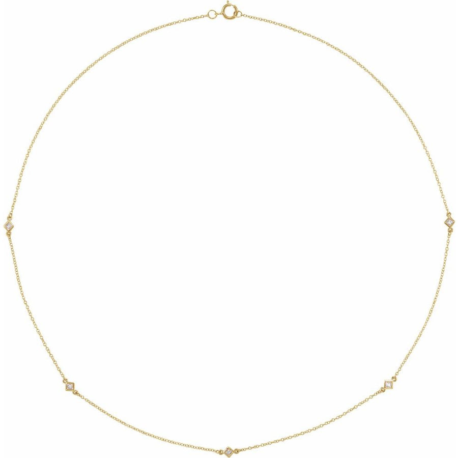 1/4 Ct Natural  Diamond 5 Station Necklace In Solid 14K White Gold