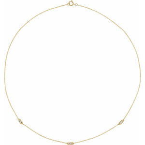 1/5 CTW Natural Baguette Diamond 3 Station Necklace In Solid 14K Yellow Gold