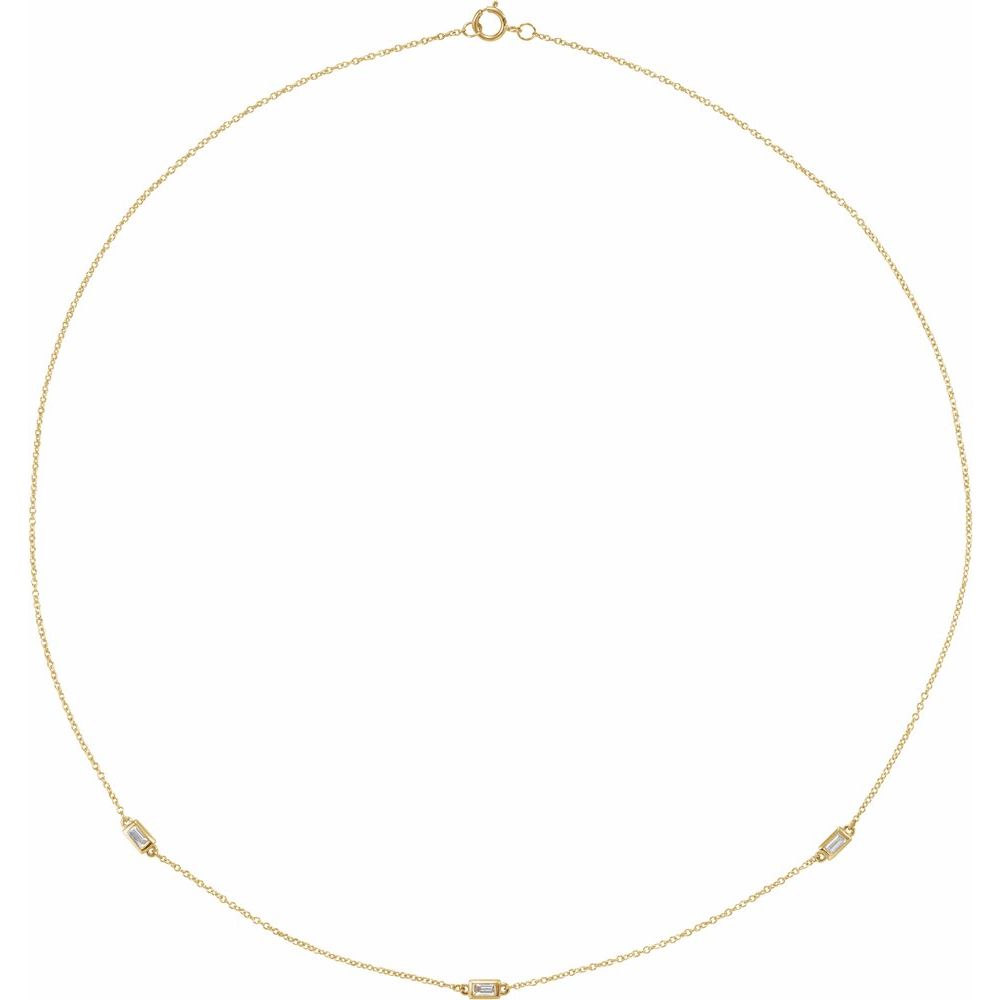 1/5 CTW Natural Baguette Diamond 3 Station Necklace In Solid 14K Yellow Gold