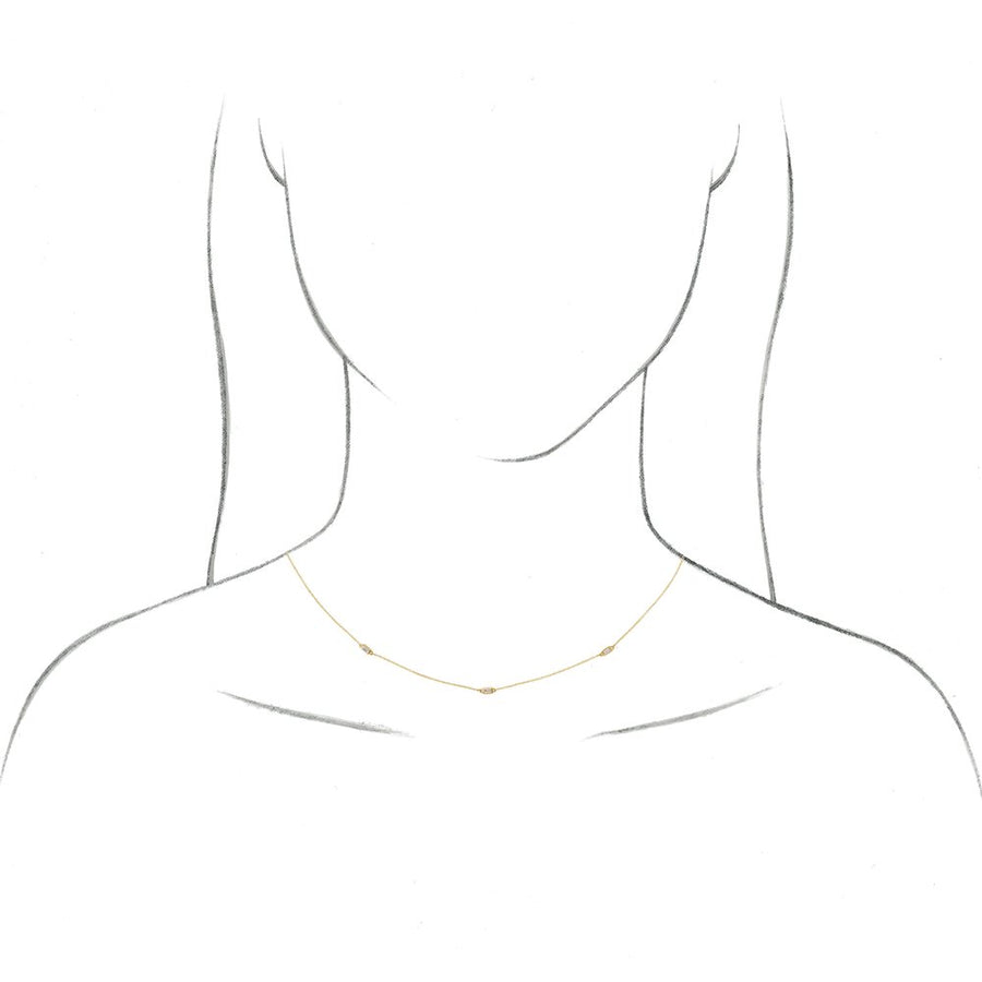 1/5 CTW Natural Baguette Diamond 3 Station Necklace In Solid 14K White Gold