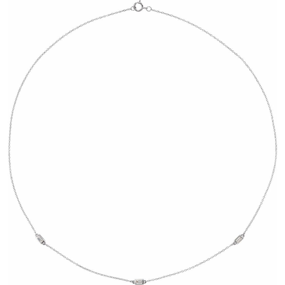 1/5 CTW Natural Baguette Diamond 3 Station Necklace In Solid 14K White Gold