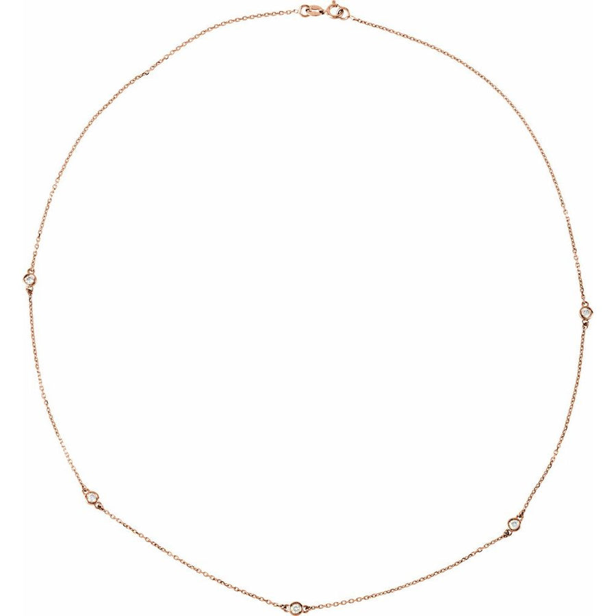 1 Ct Lab-Grown Diamond 5 Station Necklace In Solid 14K Yellow Gold
