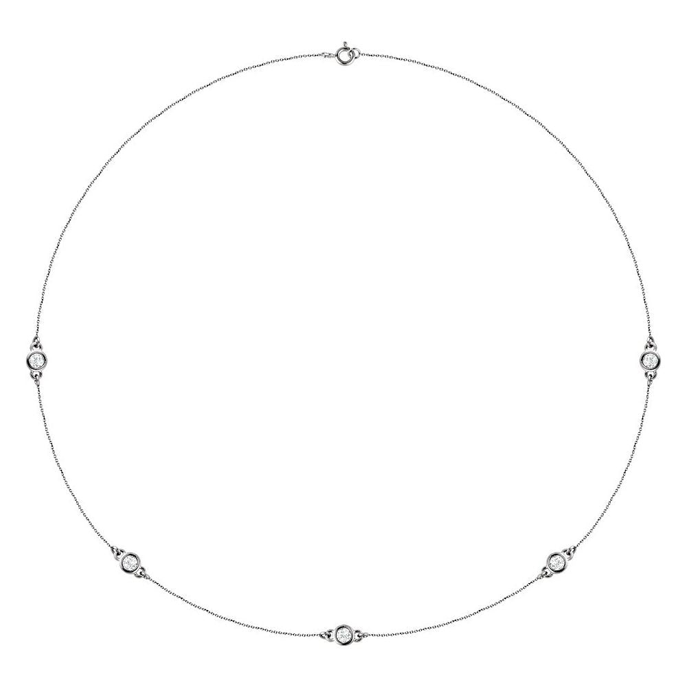 1 Ct Lab-Grown Diamond 5 Station Necklace In Solid 14K White Gold