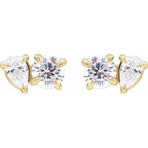 1 1/6 Ct Lab-Grown Diamond Two-Stone Stud Earrings In Solid 14K Yellow Gold