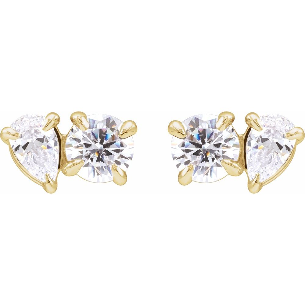 1 1/6 Ct Lab-Grown Diamond Two-Stone Stud Earrings In Solid 14K Yellow Gold