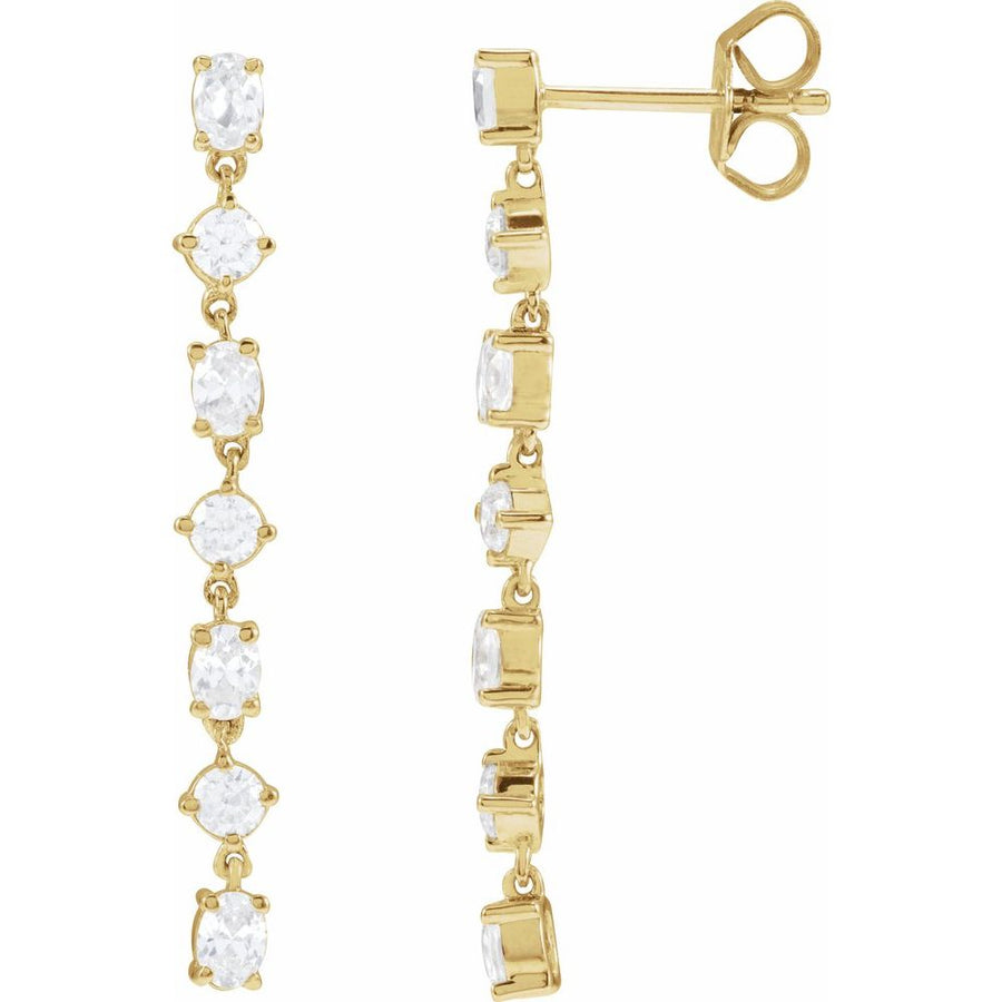1 And 1/5 CT Lab-Grown Diamond Dangle Earrings In Solid 14K Yellow Gold