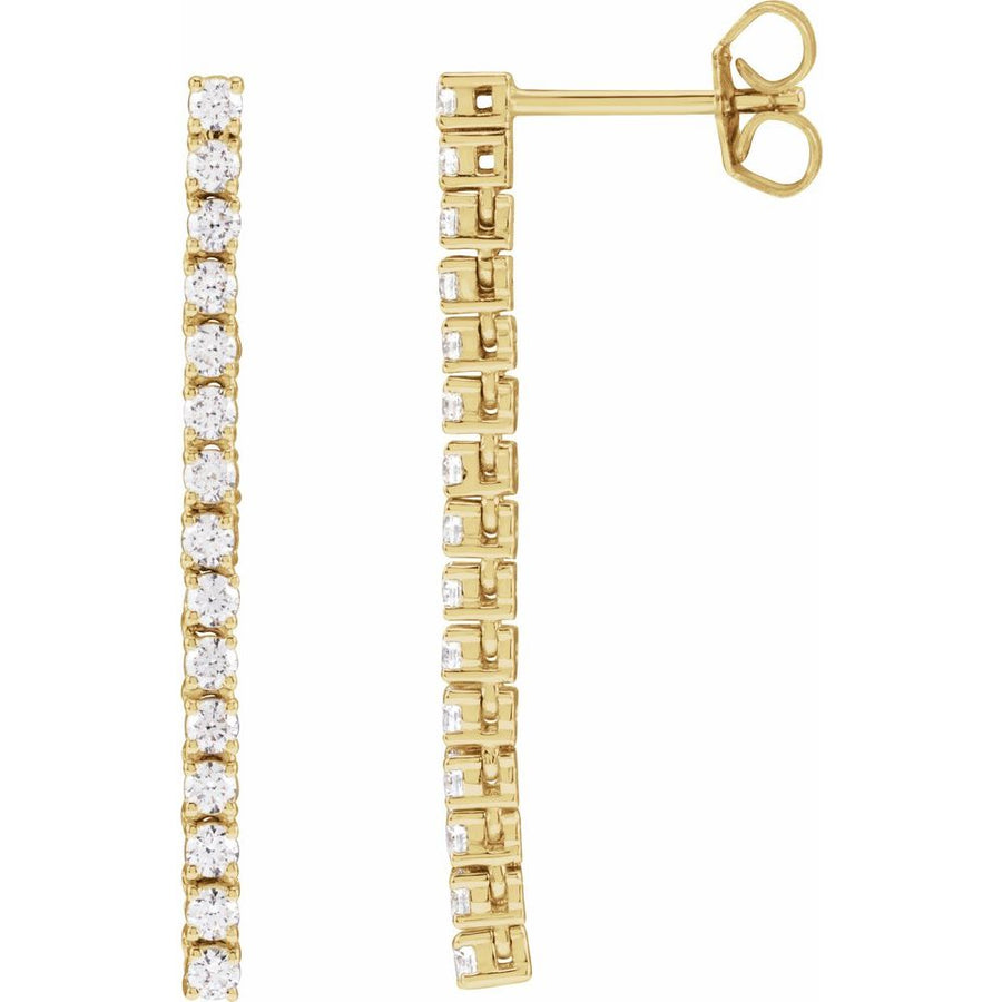 3/4 Ct Diamond Bar Drop Earrings In Solid 14K Yellow Gold