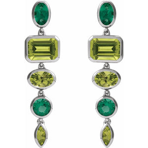 Natural Peridot & Lab-Grown Emerald Dangle Earrings In Solid 14K White Gold