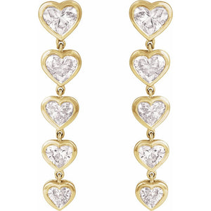 2 3/4 Ct Lab-Grown Diamond Dangle Heart Earrings In Solid 14K Yellow Gold