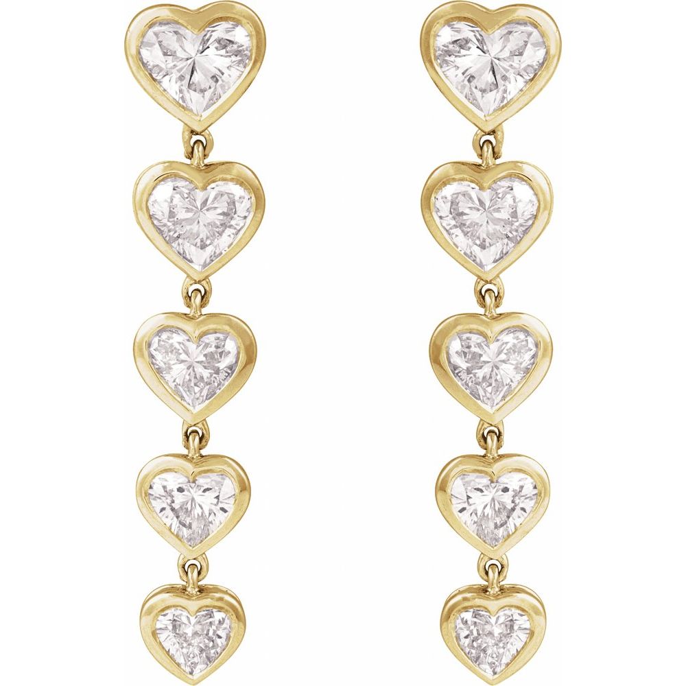 2 3/4 Ct Lab-Grown Diamond Dangle Heart Earrings In Solid 14K Yellow Gold