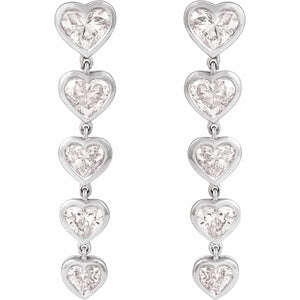 2 3/4 Ct Lab-Grown Diamond Dangle Heart Earrings In Solid 14K White Gold