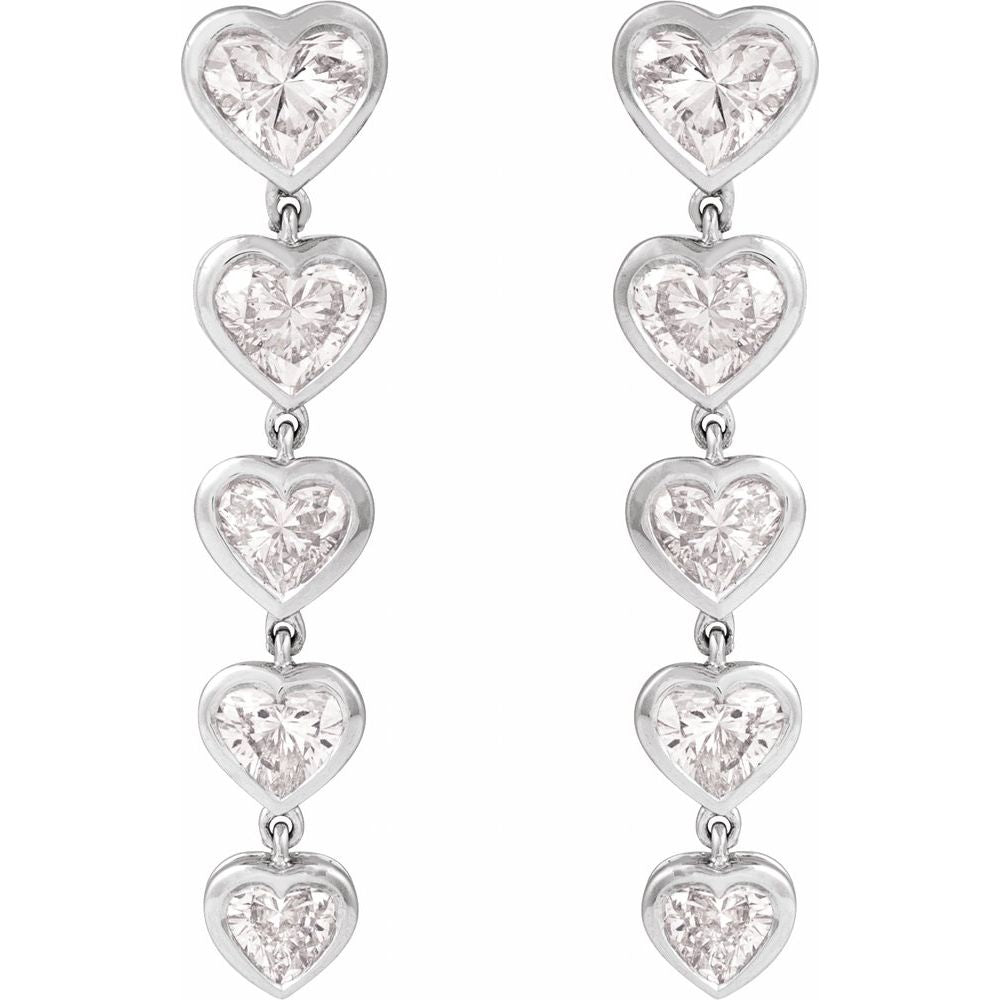 2 3/4 Ct Lab-Grown Diamond Dangle Heart Earrings In Solid 14K White Gold