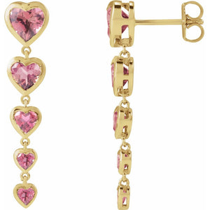 Natural Pink Tourmaline Diamond Dangle Heart Earrings In Solid 14K White Gold