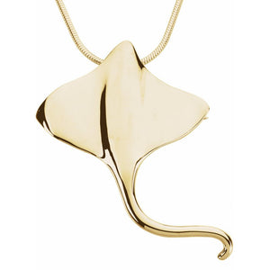 Large Stingray Brooch | Pendant  In Solid 14K Yellow Gold