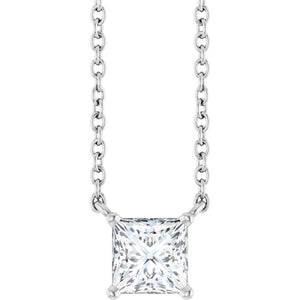 Princess Cut 1/2 Ct Natural Diamond Solitaire Pendant In 14K White Gold