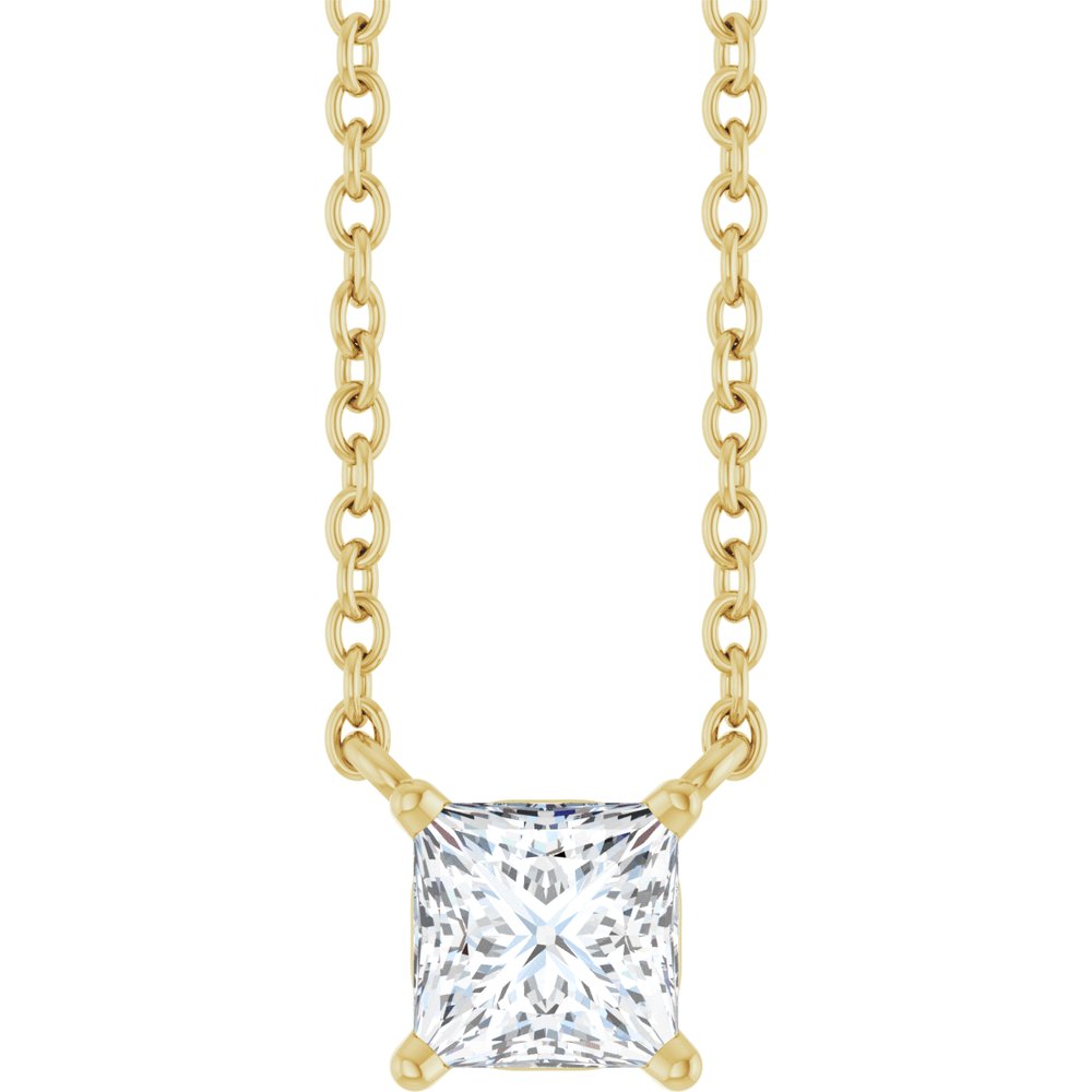 Princess Cut 1/2 Ct Natural Diamond Solitaire Pendant In 14K Yellow Gold