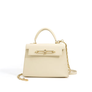 The Via Spiga 8.6 Inch Top Handle Leather Bag In Cream