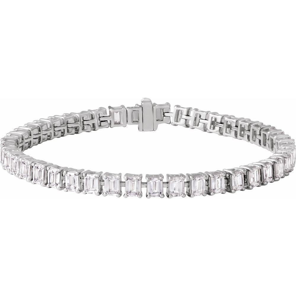 10.5 CT Lab-Grown Emerald Cut Diamond Tennis Bracelet In 14K Solid White Gold