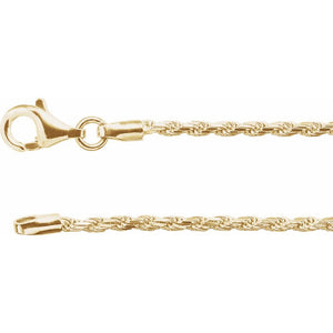 1.5 mm Solid Diamond Cut Rope Chain Necklace In 18K Yellow Gold Vermeil