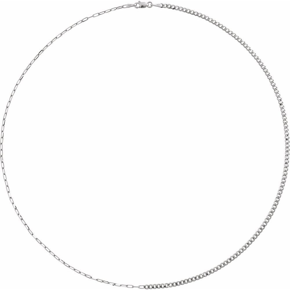 The Demitasse 18 Inch Cable And Curb Chain Necklace In Solid Sterling Silver