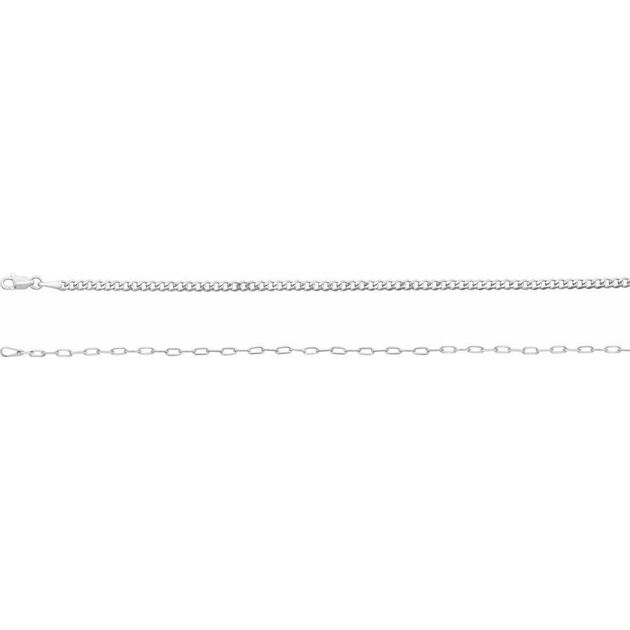 The Demitasse 18 Inch Cable And Curb Chain Necklace In Solid Sterling Silver